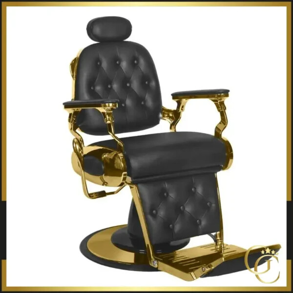 Fauteuil Barbier LEO Gold Black - chaise Barbier LEO Gold Black - Fauteuil de Barbier LEO Gold Black - Fauteuil de coiffure LEO Gold Black - mobilier de coiffure haut de gamme